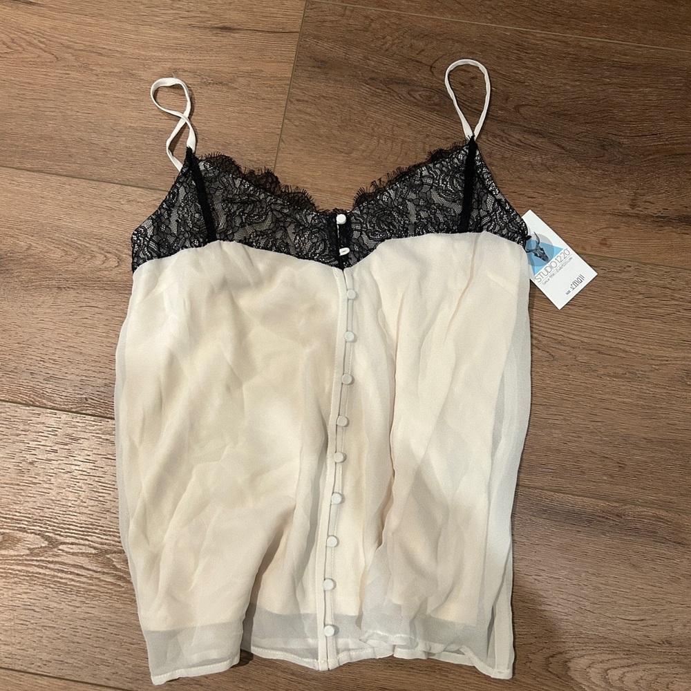 Women’s ivory and black babydoll tank